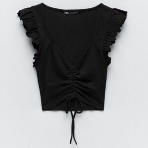 Zara Black Ruffled Crop Top Size L